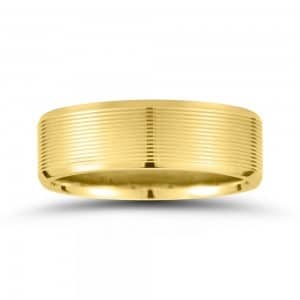 Yellow Gold Ribbed Mens Wedding Ring