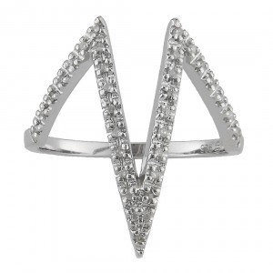 Silver Diamond Geometric Ring